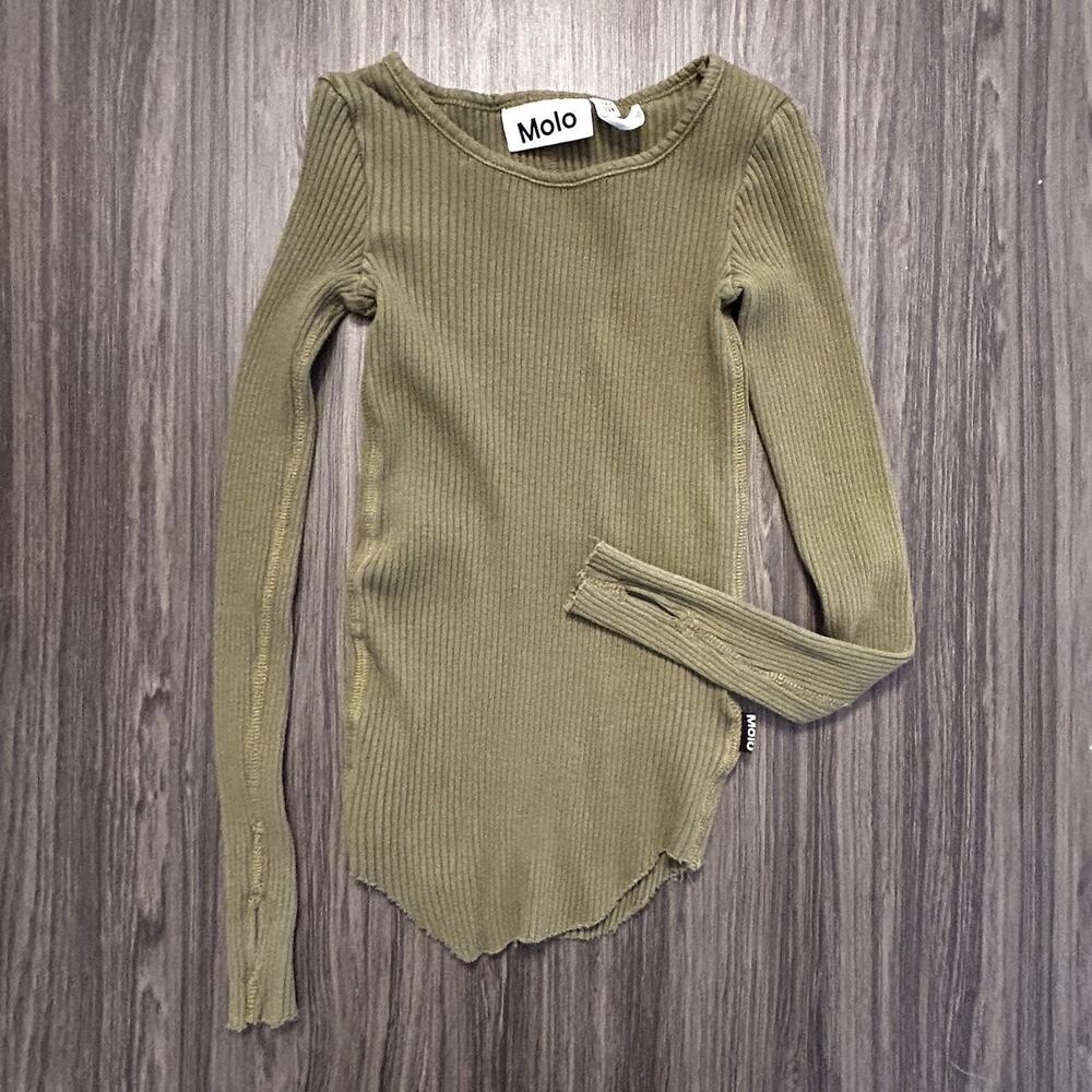 Molo Girls Ribbed Organic Cotton Long Sleeve Top Green Size 122/128